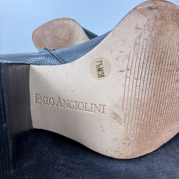 Enzo Angiolini Black Leather Pointed Toe Block Heel Ankle Boots - Picture 9 of 10